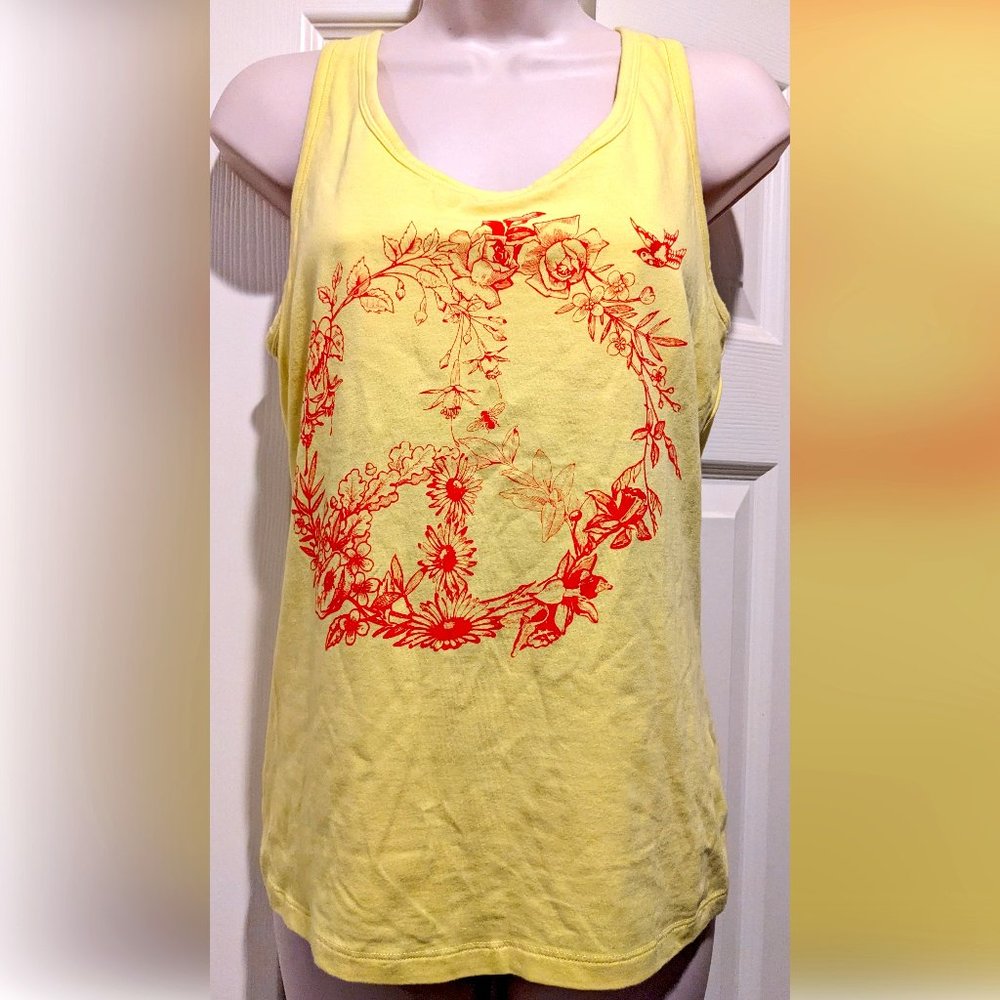Pink Lotus Racerback Knotted Tank Top w/ Peace Sign, MED or 8